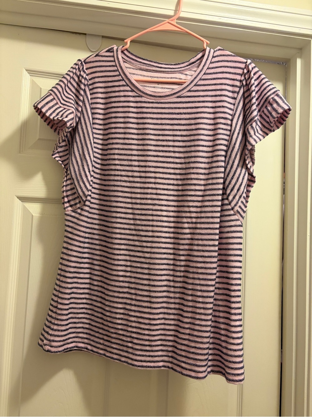 Kim Rogers Pink & Black Striped Short Sleeve Blouse